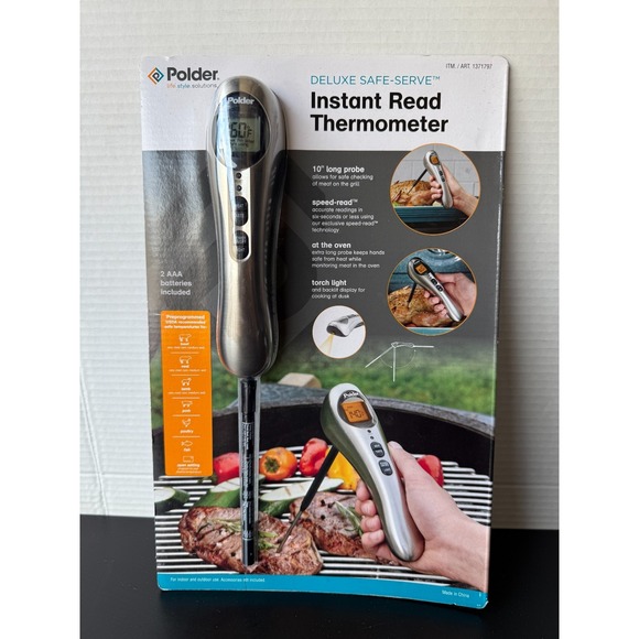 Polder, Deluxe Safe-Serve Instant Read BBQ Meat Thermometer Grill Oven - Picture 1 of 3